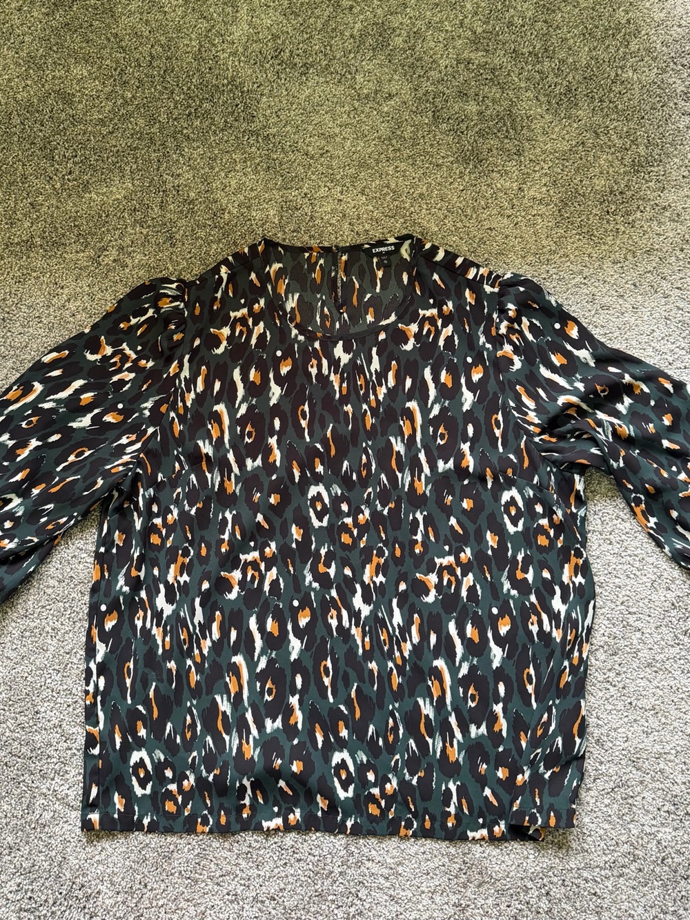Express Black Multi-Color Animal Print Long Sleeve Blouse